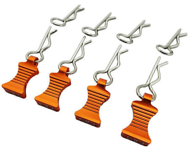 Bent Body Clips, Orange, 22.4mm Long, 1.3mm Wire (4) - Hot Racing