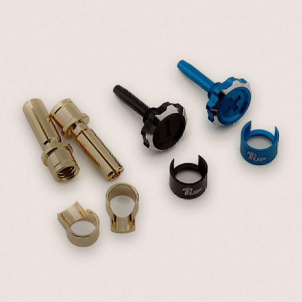 Bullet Plug Grips, Adjustable Lockdown with 4mm Bullets (Blue/Black) - 1UP Racing