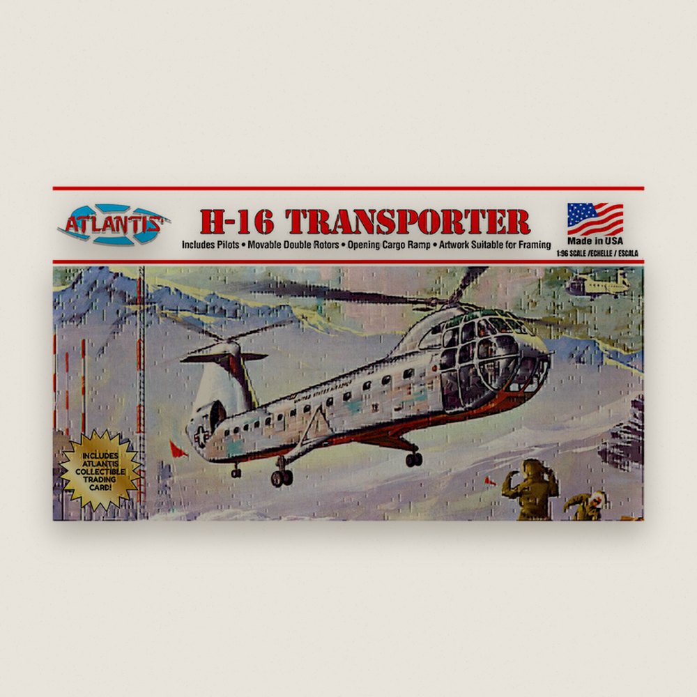 Model, H-16 Piasecki Helicopter with Swivel Stand and Trading Card - Atlantis Models
