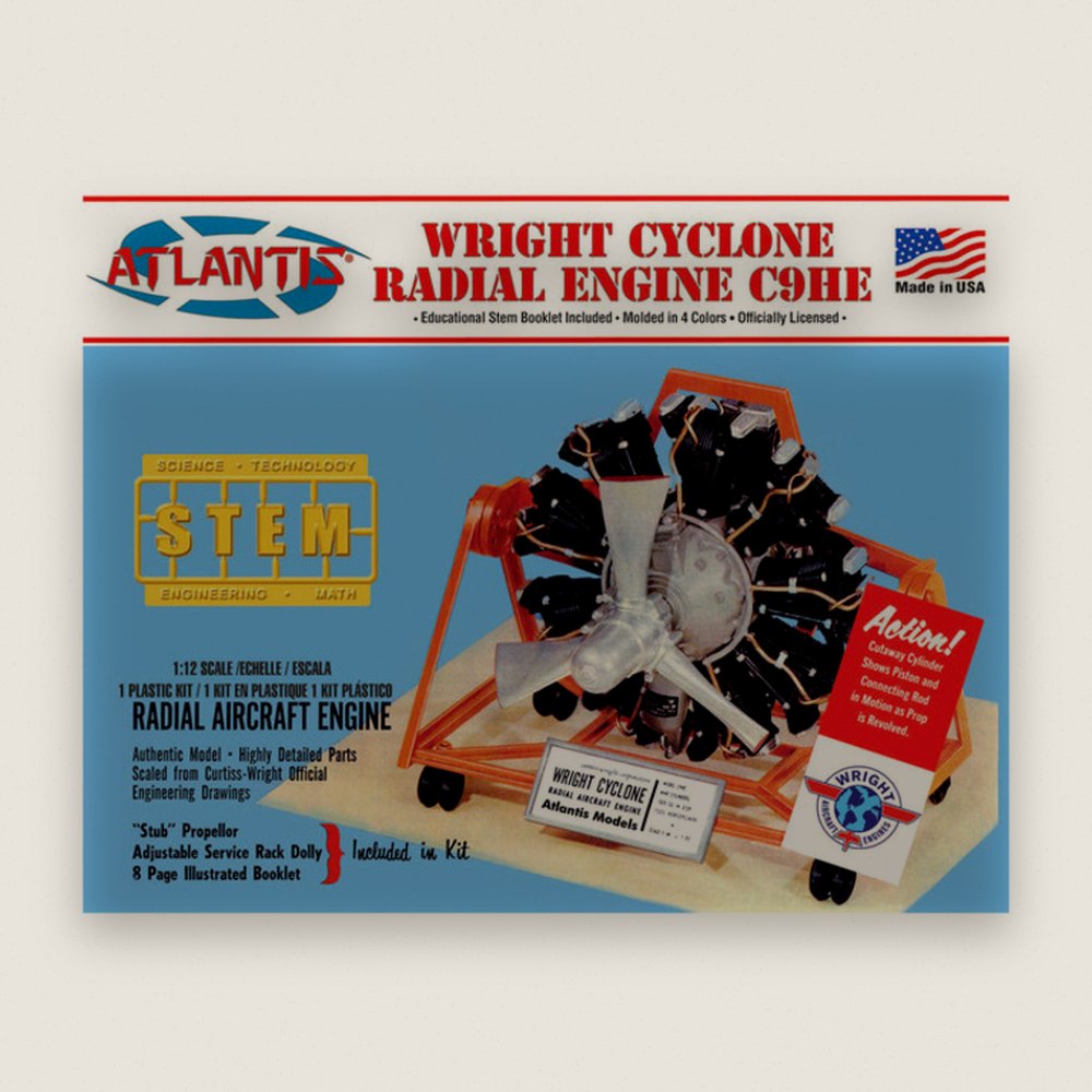 Plastic Model Kit, Wright Cyclone 9 Radial Engine Stem 1:12 - Atlantis Models