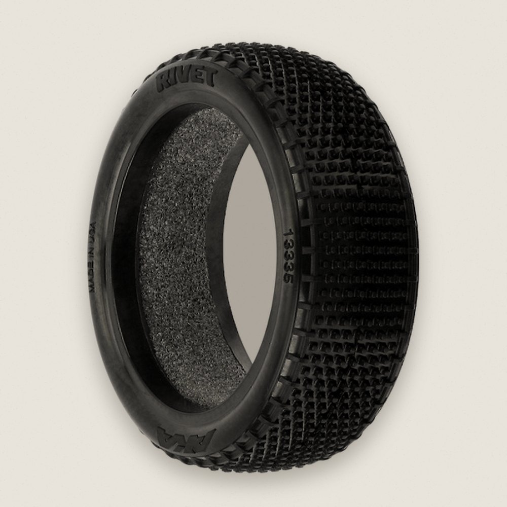 Rivet Medium Carpet 4WD Front Off-Road Buggy Tires, 1:10 (2) - AKA Racing