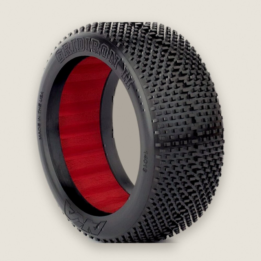 Buggy Tires, 1:8 Gridiron Soft Long Wear with Red Inserts - AKA Racing