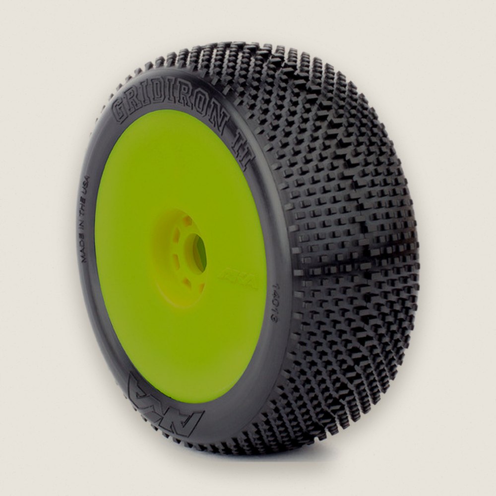 EVO Premounted Wheels, 1:8 Buggy Gridiron II Soft Long Wear, Yellow - AKA Racing
