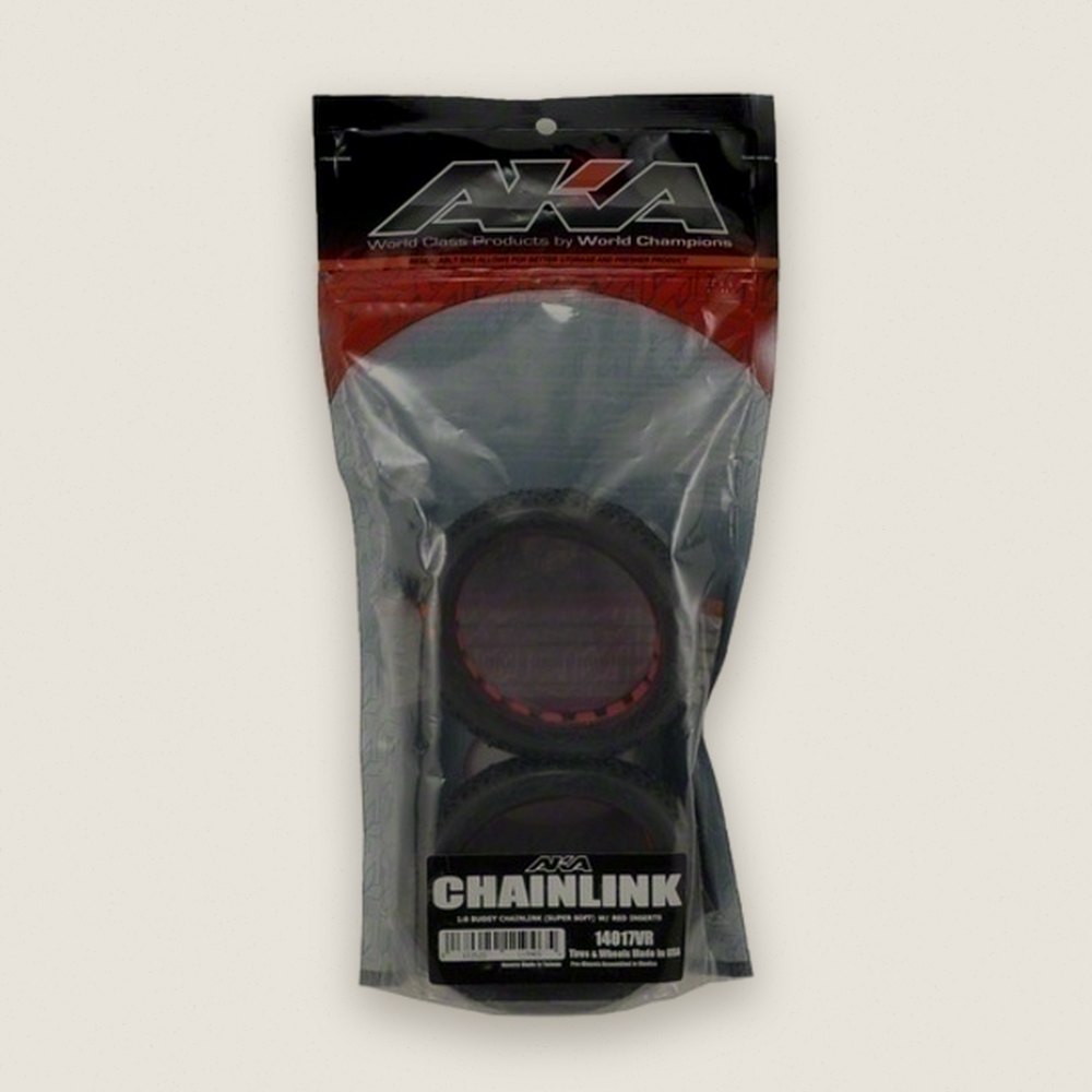 Buggy Tires, 1/8 Chain Link Super Soft with Red Inserts - AKA Racing