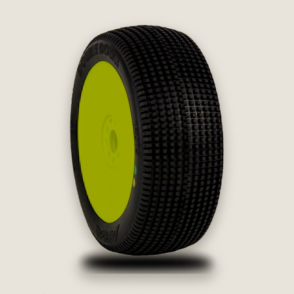 EVO Mounted Wheels and Tires, 1:8 Buggy Double Down Soft, Yellow - AKA Racing