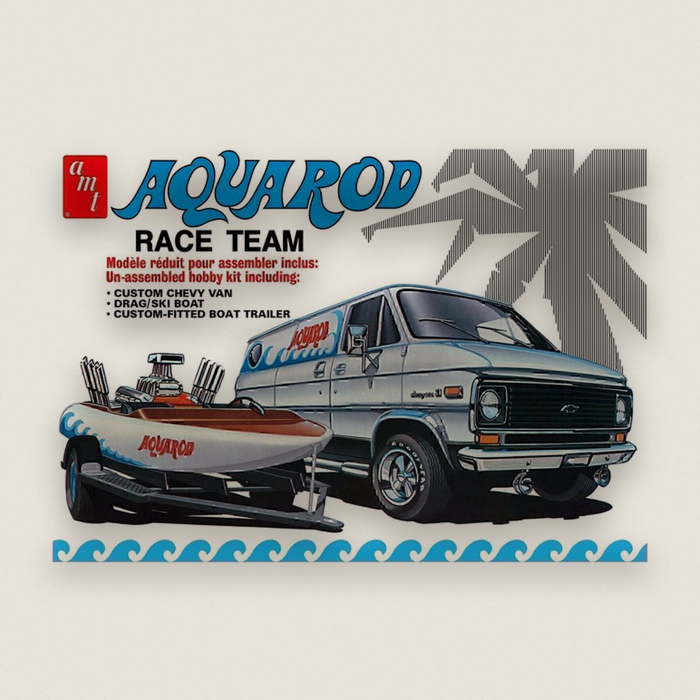 Plastic Model Kit: Aqua Rod Race 75' Chevy Van Race Boat Trailer, 1/25 - AMT
