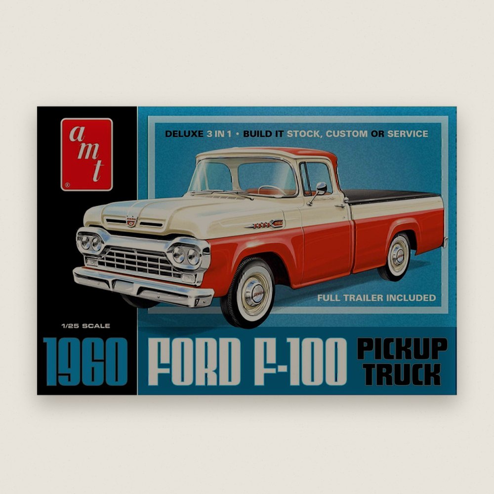 Plastic Model Kit, 1960 Ford F100 Pickup with Trailer, New Tooling, 1/25 Scale - AMT
