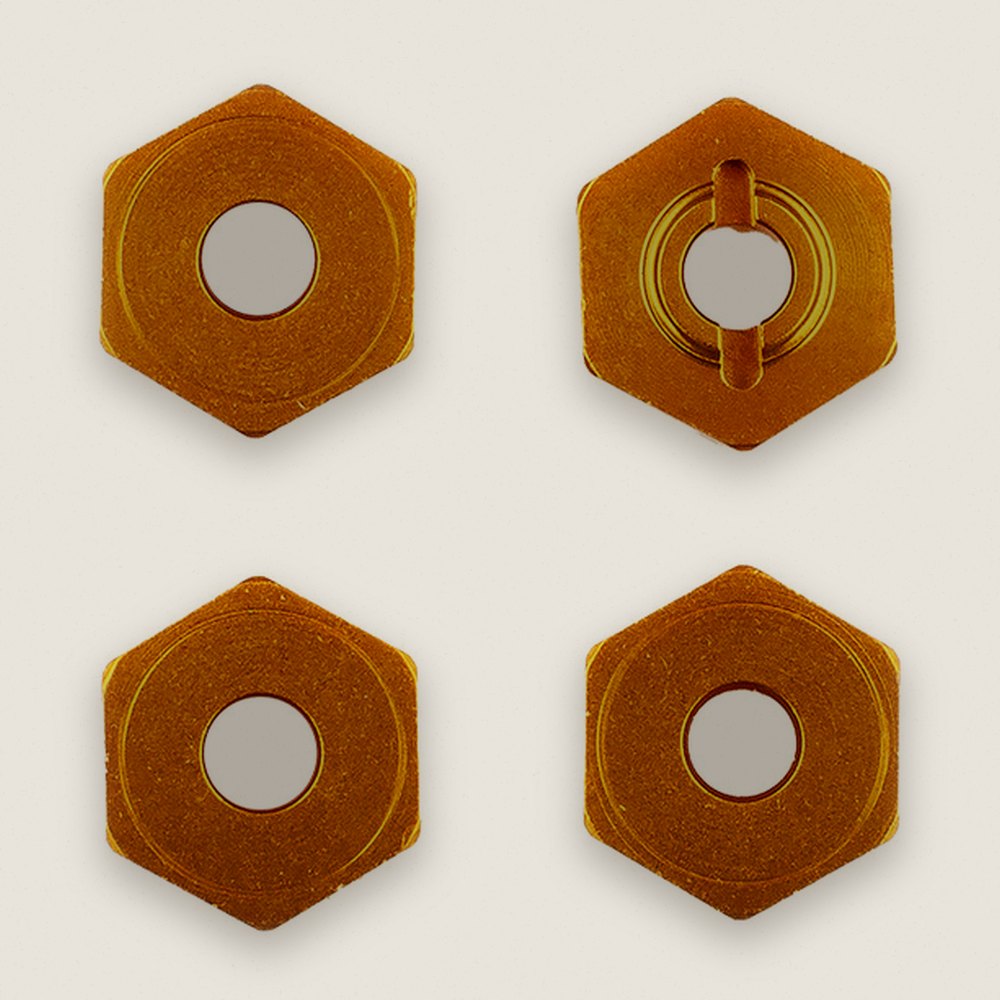 Aluminum Wheel Hexes, Gold, for Reflex 14 Classic - Associated
