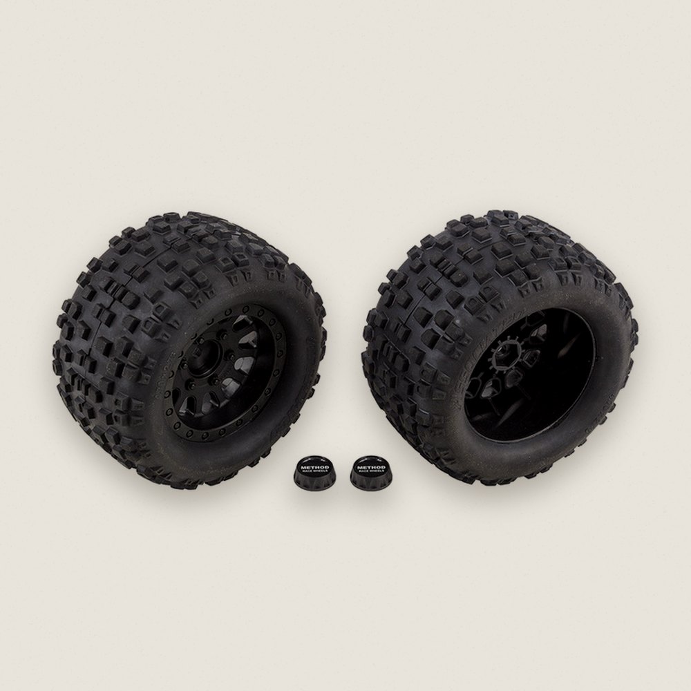 Tires and Method Wheels, Mounted, Hex, Black, for Rival MT10 - Associated