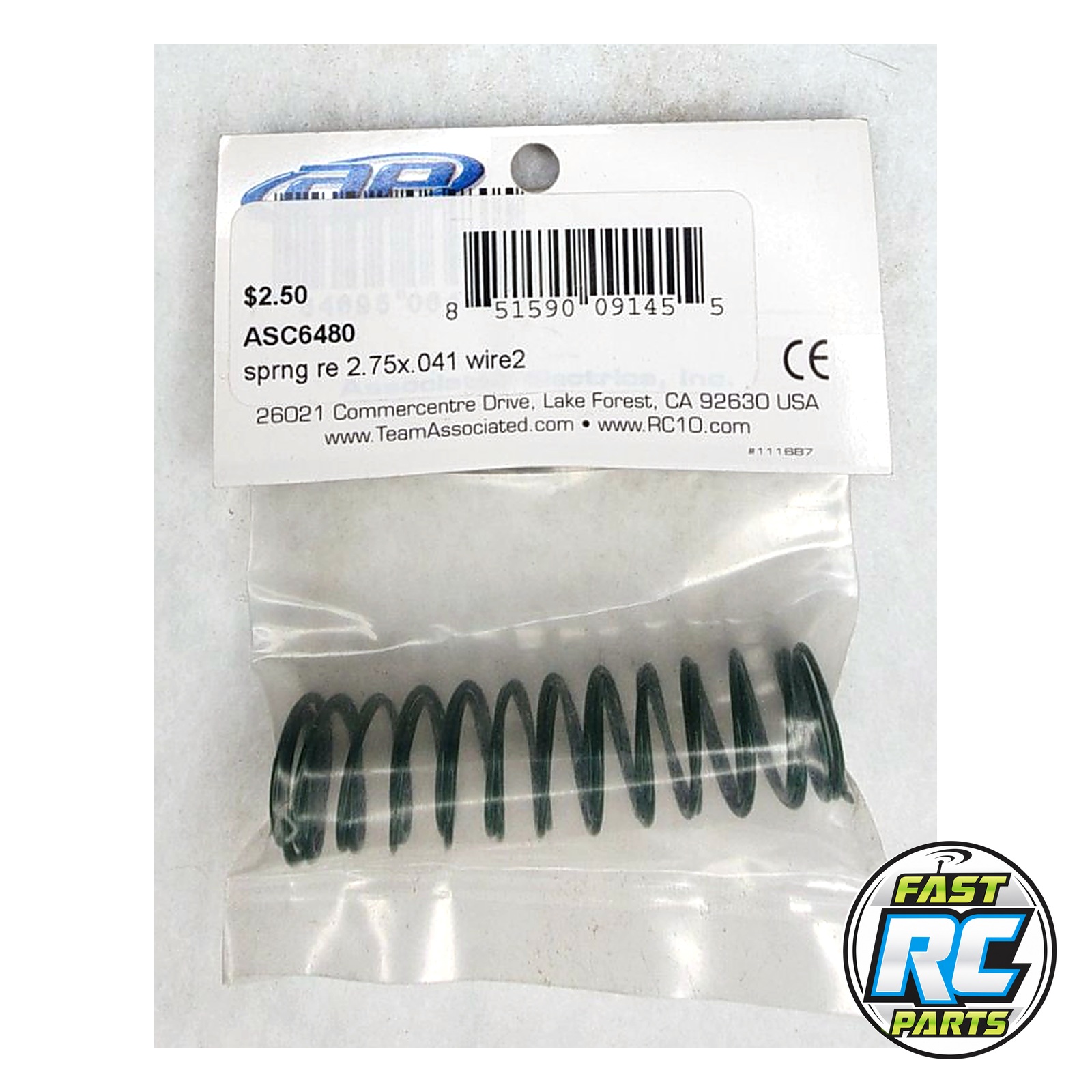 Rear Spring, 2.75x.041 Wire, Green (2) - Associated