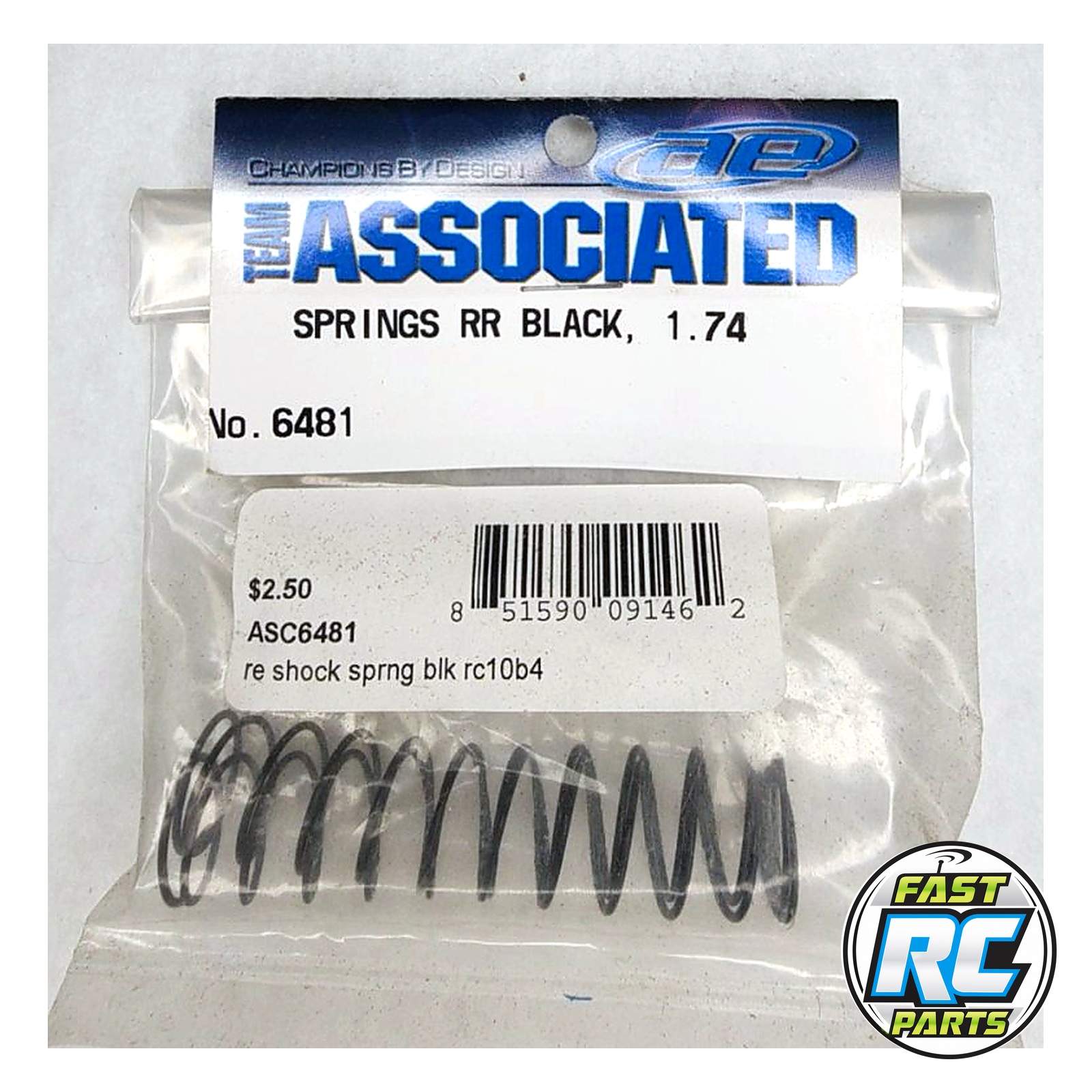Black Rear Shock Springs, 1.74 lb/in - Associated
