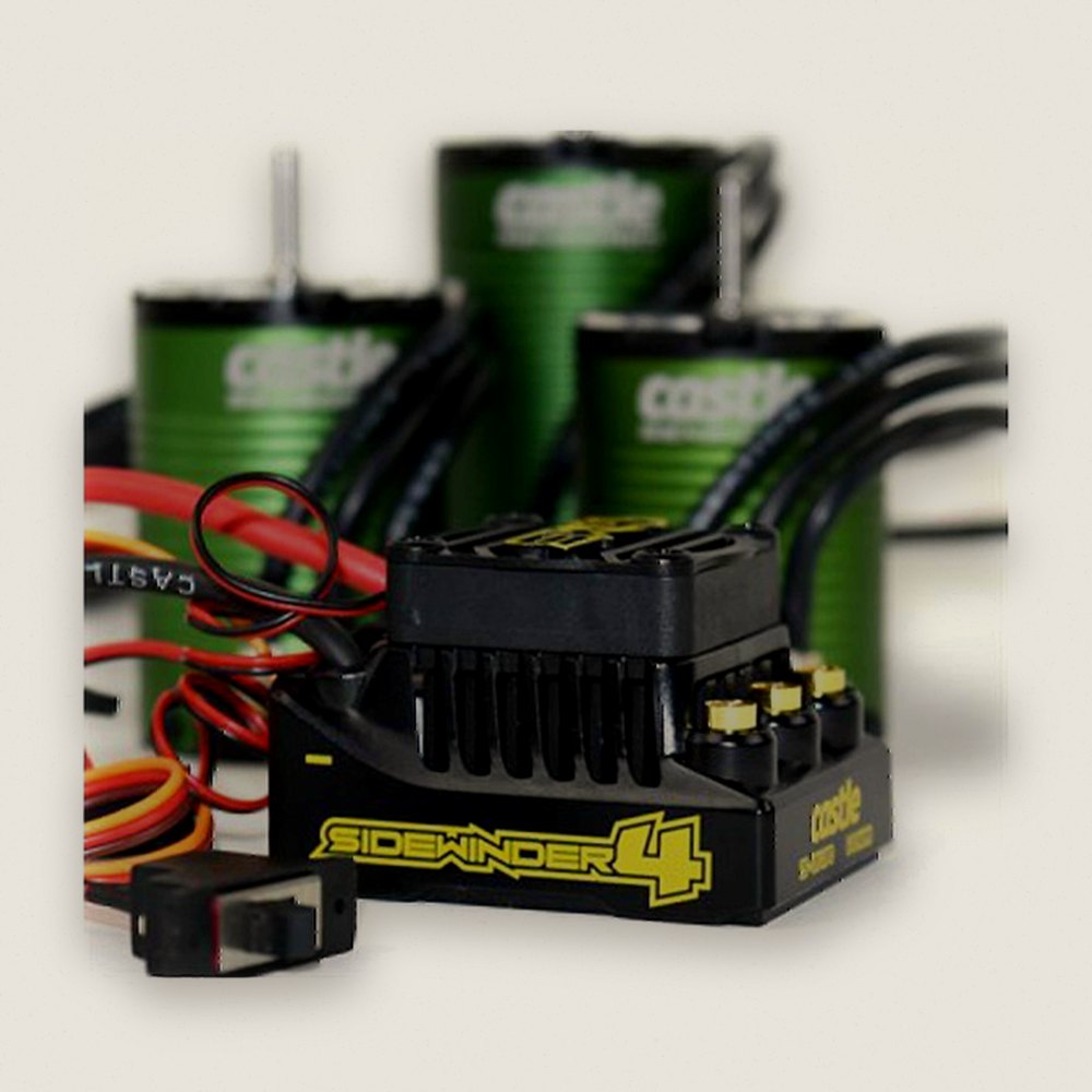 Brushless Motor Combo, SW 4 12.6V 2A Battery Eliminator Circuit Waterproof Sensorless Speed Control with 1412-3200 Sensored Motor - Castle Creations