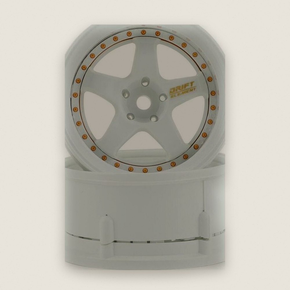 Drift Wheels, Drift Element 5-Spoke, Triple White with Gold Rivets - DS Racing