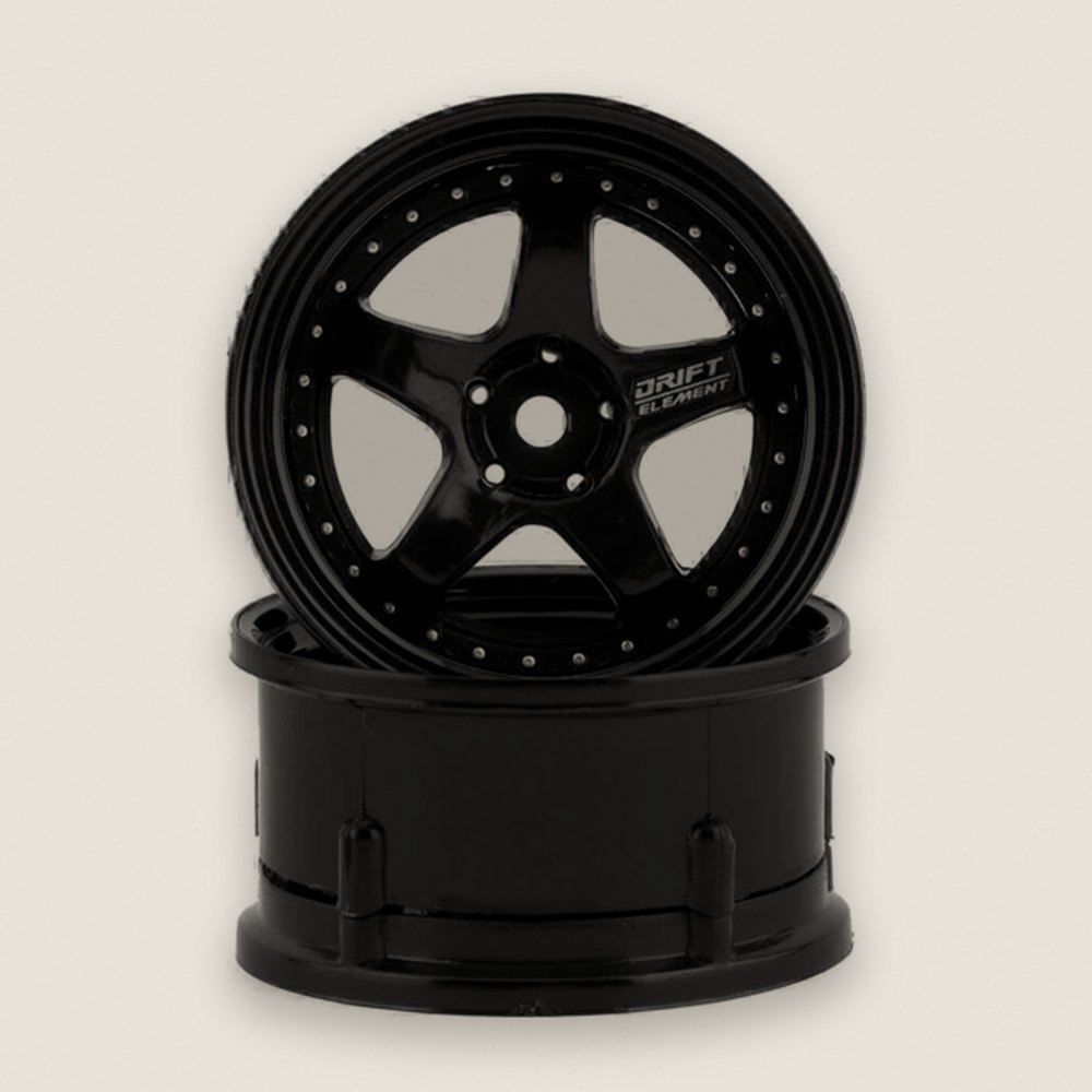 Drift Wheels, Drift Element 5-Spoke, Triple Black with Silver Rivets - DS Racing