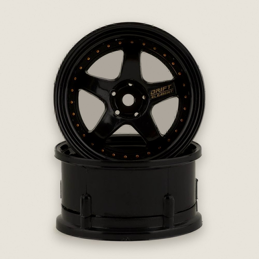 Drift Wheels, Drift Element 5-Spoke, Triple Black with Gold Rivets - DS Racing