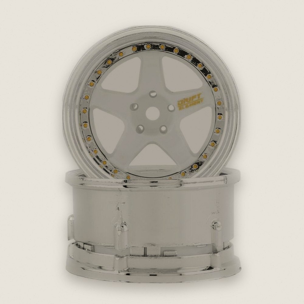 Drift Wheels, Drift Element 5-Spoke, White & Chrome with Gold Rivets - DS Racing
