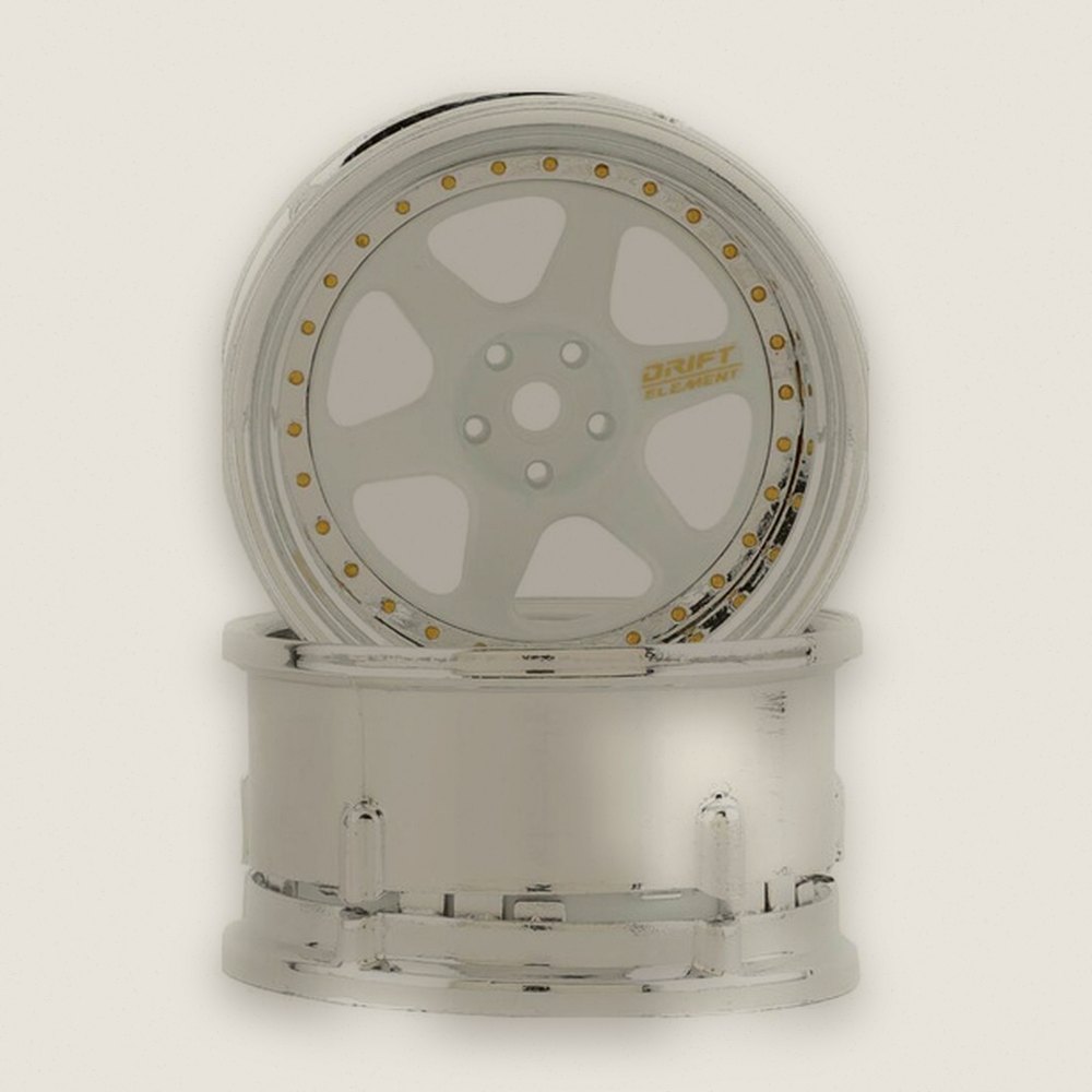 Drift Wheels, Drift Element 6-Spoke, White & Chrome with Gold Rivets - DS Racing