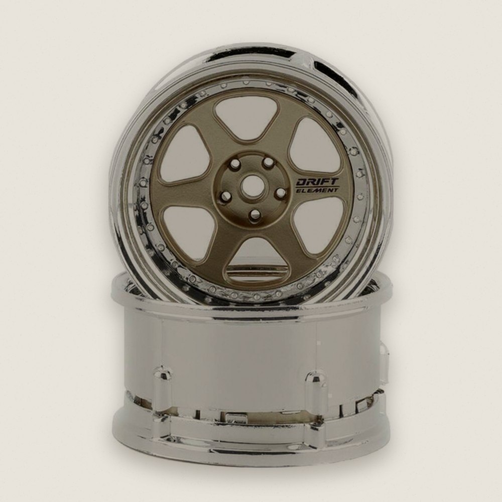 Drift Wheels, Drift Element 6-Spoke, Gold & Chrome (2) - DS Racing