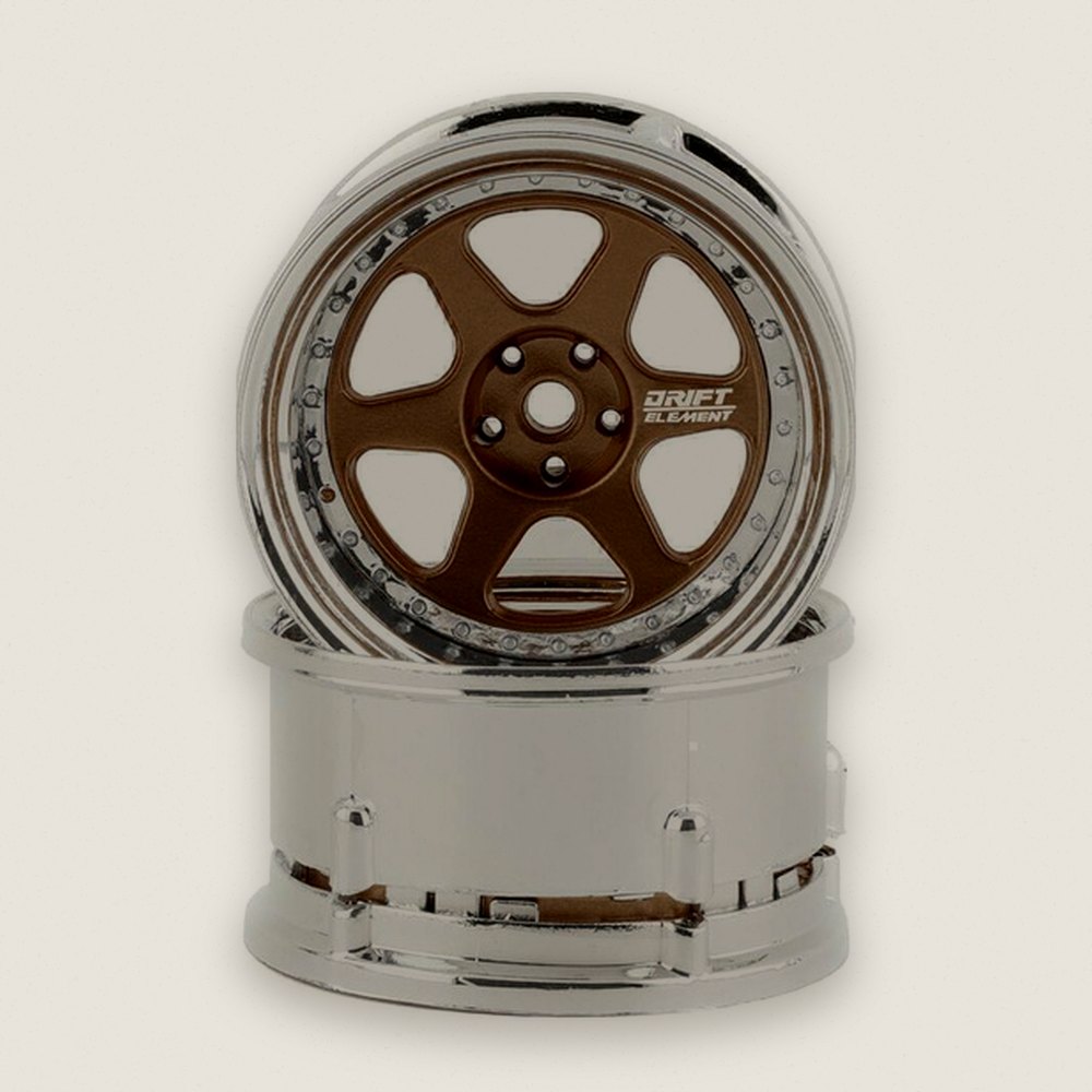 Drift Wheels, Drift Element 6-Spoke, Bronze & Chrome (2) - DS Racing