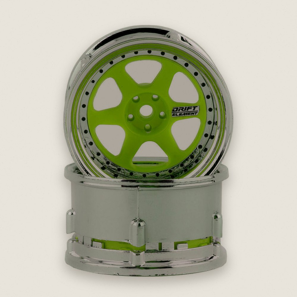Drift Wheel, Drift Element 6-Spoke, Green Face/Chrome Lip/Black R - DS Racing