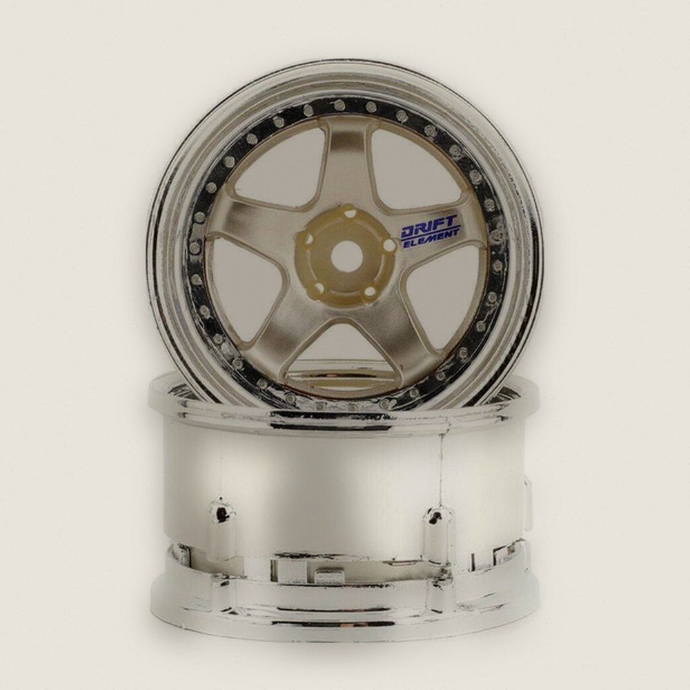 Drift Wheels, Drift Element 5 Spoke, Triple White with Silver Rivets - DS Racing