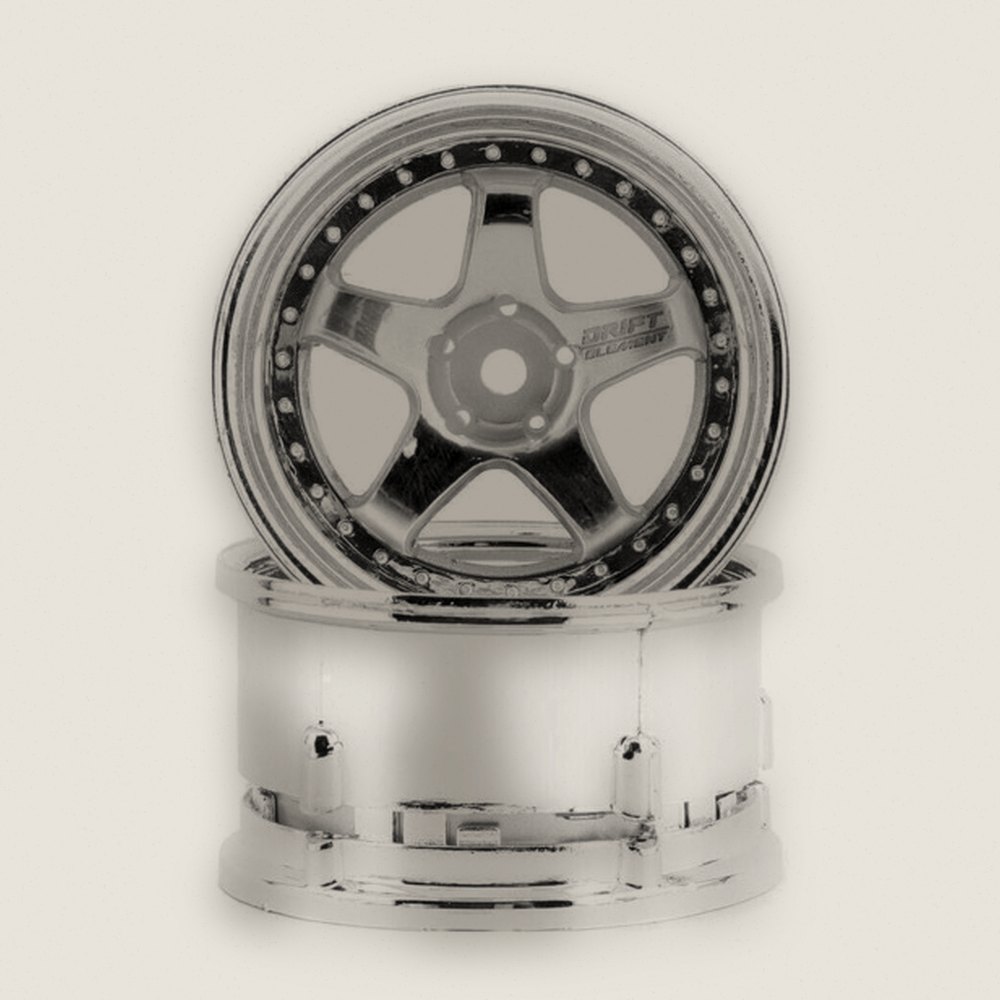 Drift Wheels, Drift Element 5 Spoke, Triple Chrome with Gold Rivets - DS Racing