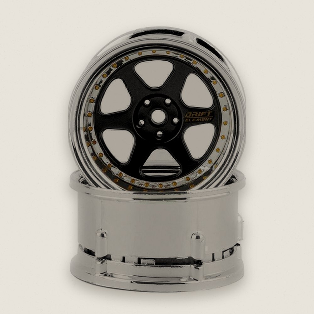Drift Wheels, Drift Element 6 Spoke, Black & Chrome with Black Rivet - DS Racing