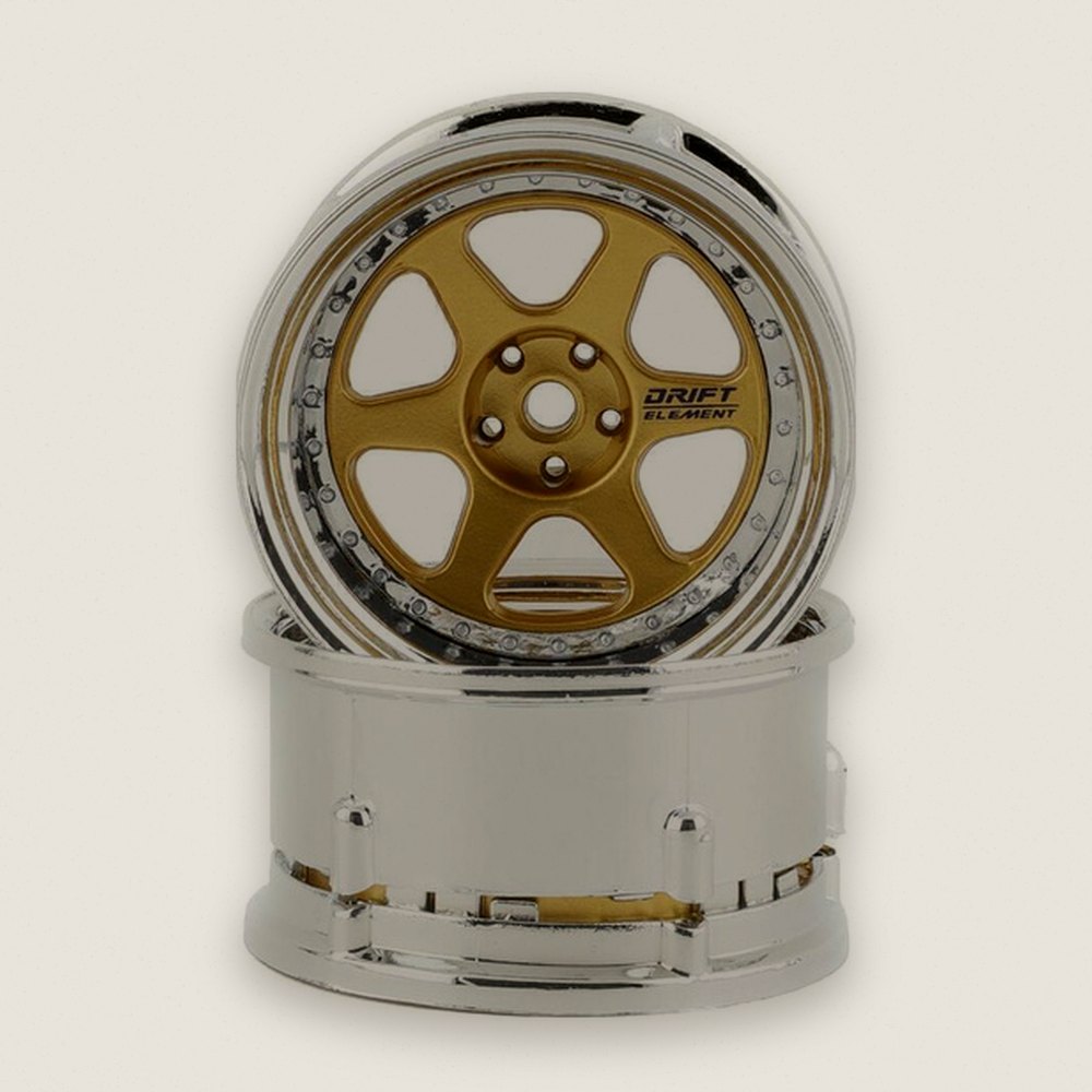 Drift Wheels, Drift Element 6 Spoke, Gold & Chrome with Gold Rivets - DS Racing