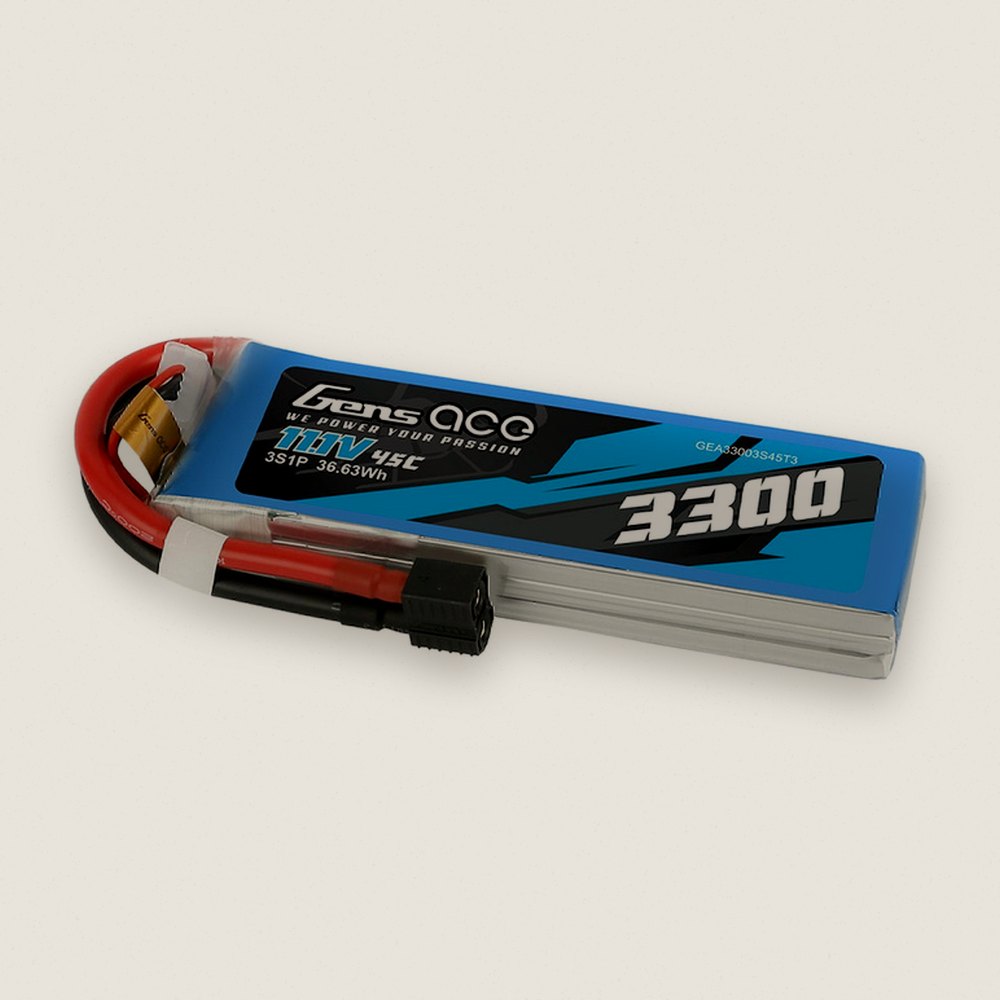 LiPo Battery, 14.8V 3300mAh 4S1P 45C, EC3 and T-Plug Style Adapter - Gens Ace