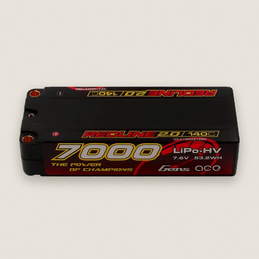 Mid-Size LiPo Battery, Redline 2.0 7000mAh 2S1P 140C - Gens Ace