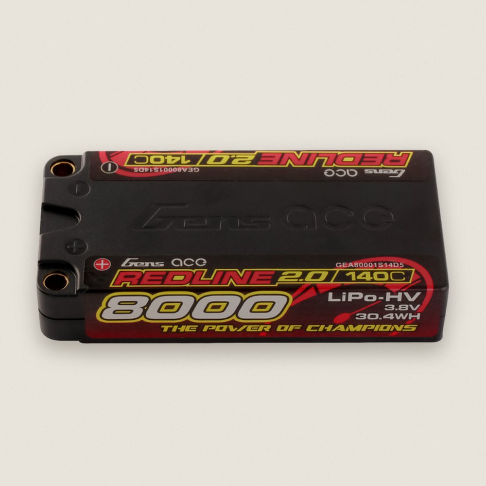 Shorty LiHV Battery, 3.8V 8000mAh 1S 140C with 5mm Tubes - Gens Ace