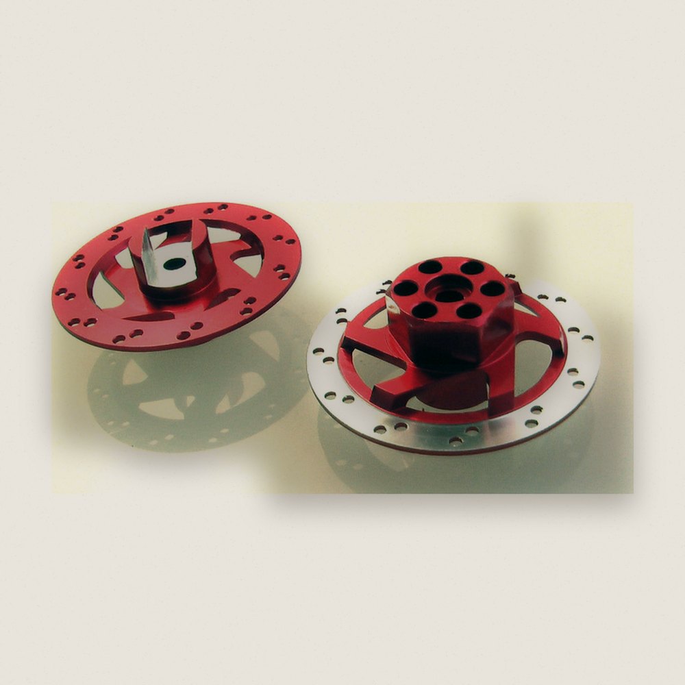 Faux Brake Hex Adapters, 32mm, Red Aluminum - Hot Racing