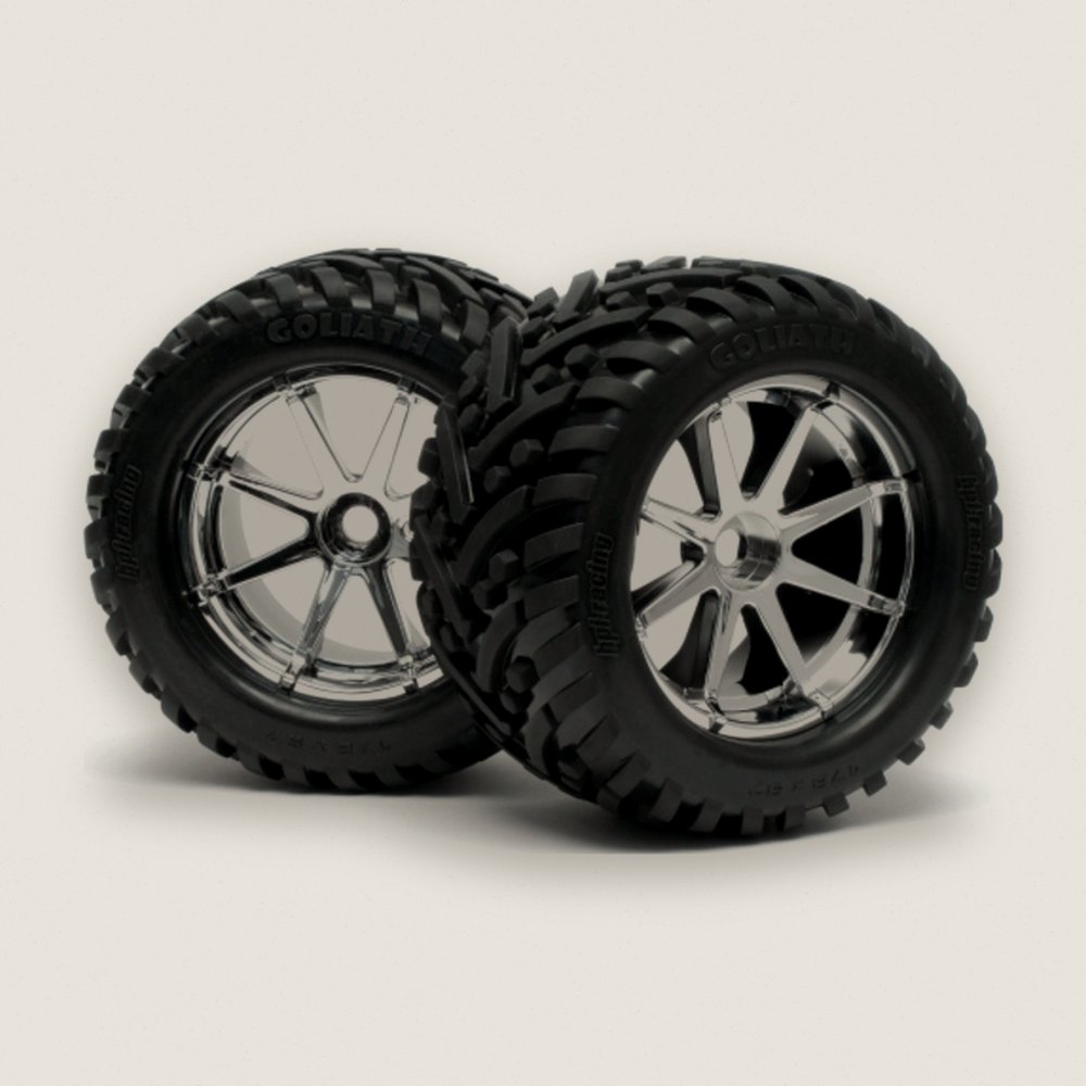 Mounted Tires, Goliath Blast Wheels in Chrome (2) - HPI