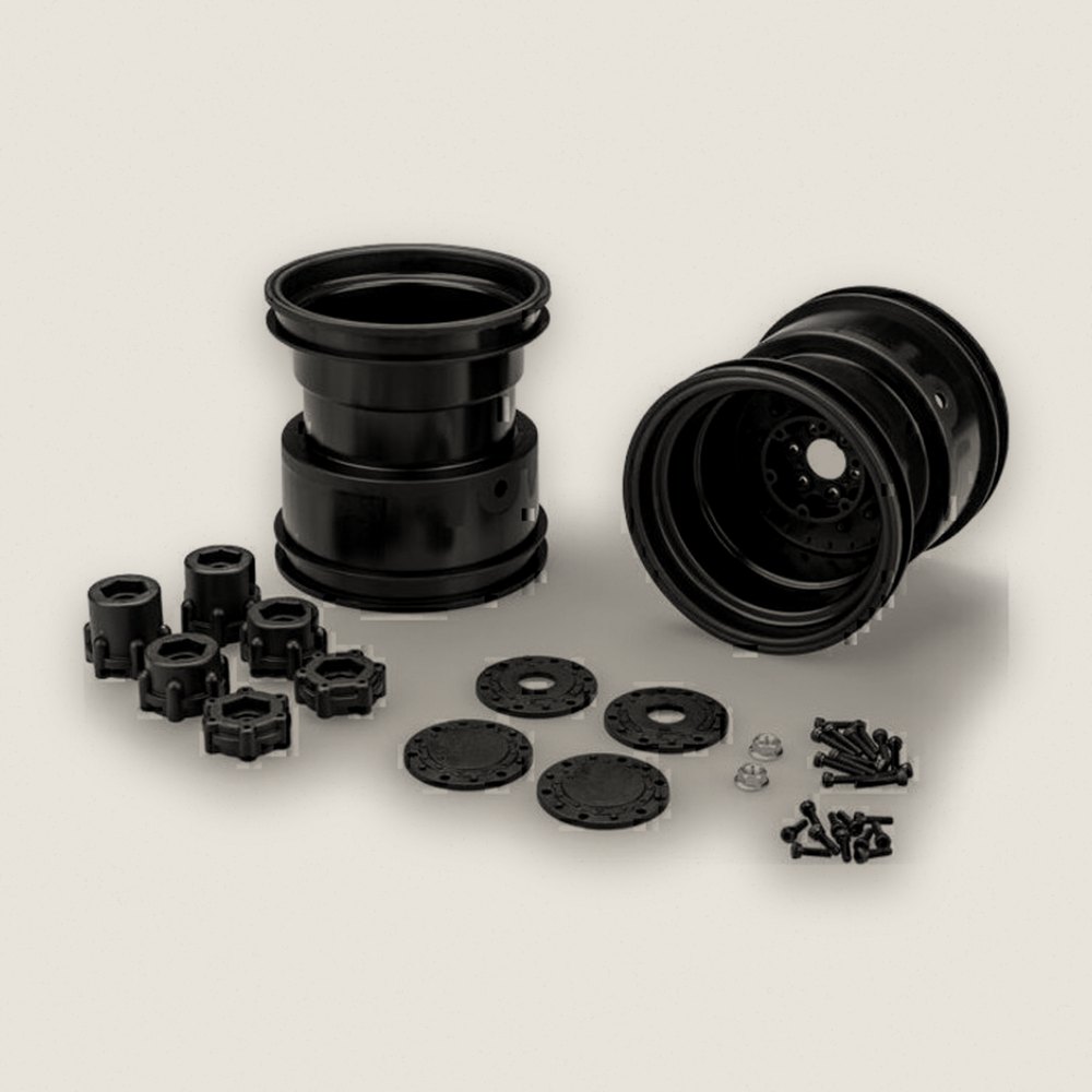 Monster Truck Wheel, Tribute 73's 3.2 x 3.6 Black, 2 with Adaptors - JConcepts