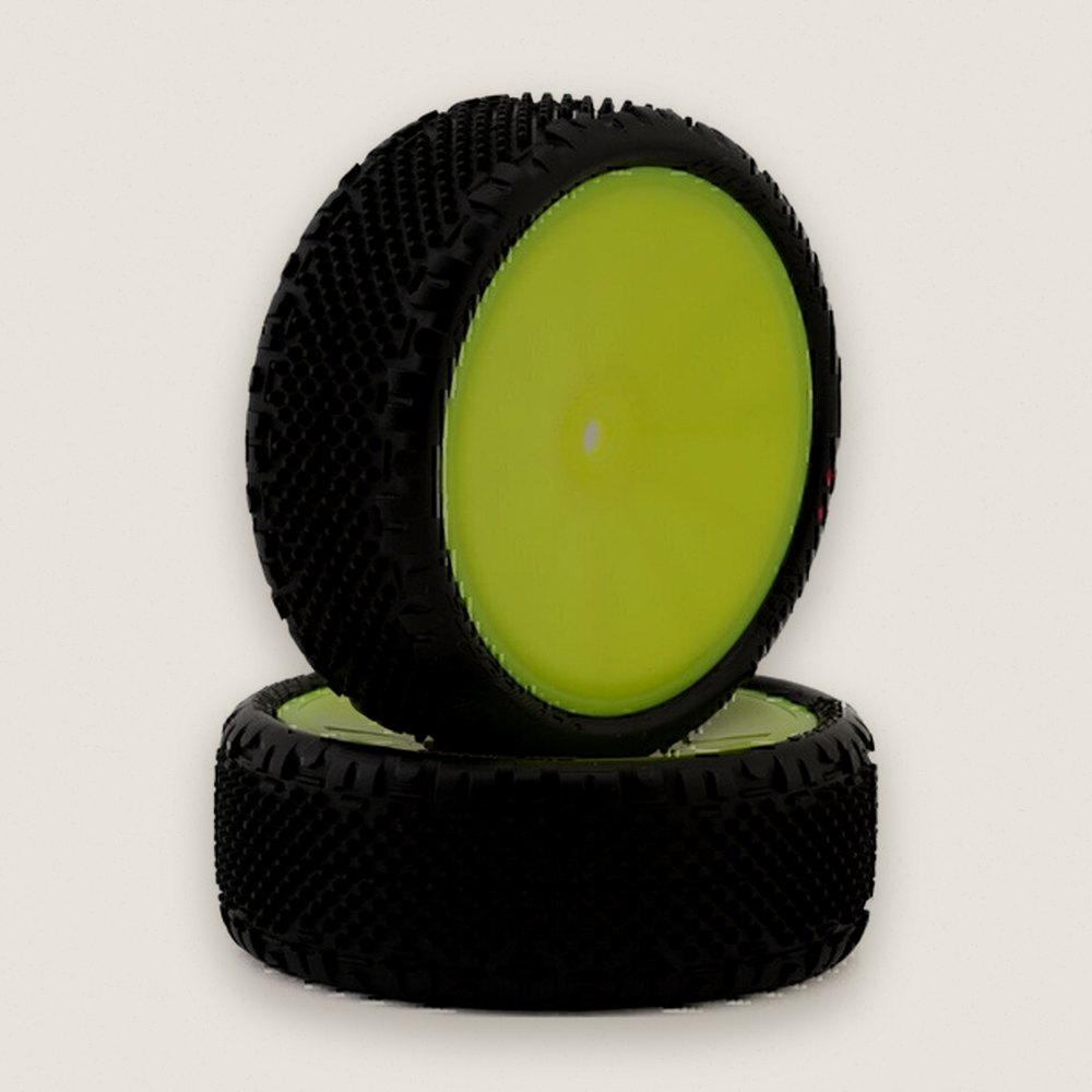 Wide 2.2 Pre-Mounted 2WD Front Tire, Pin Swag LP Pink on Yellow - JConcepts