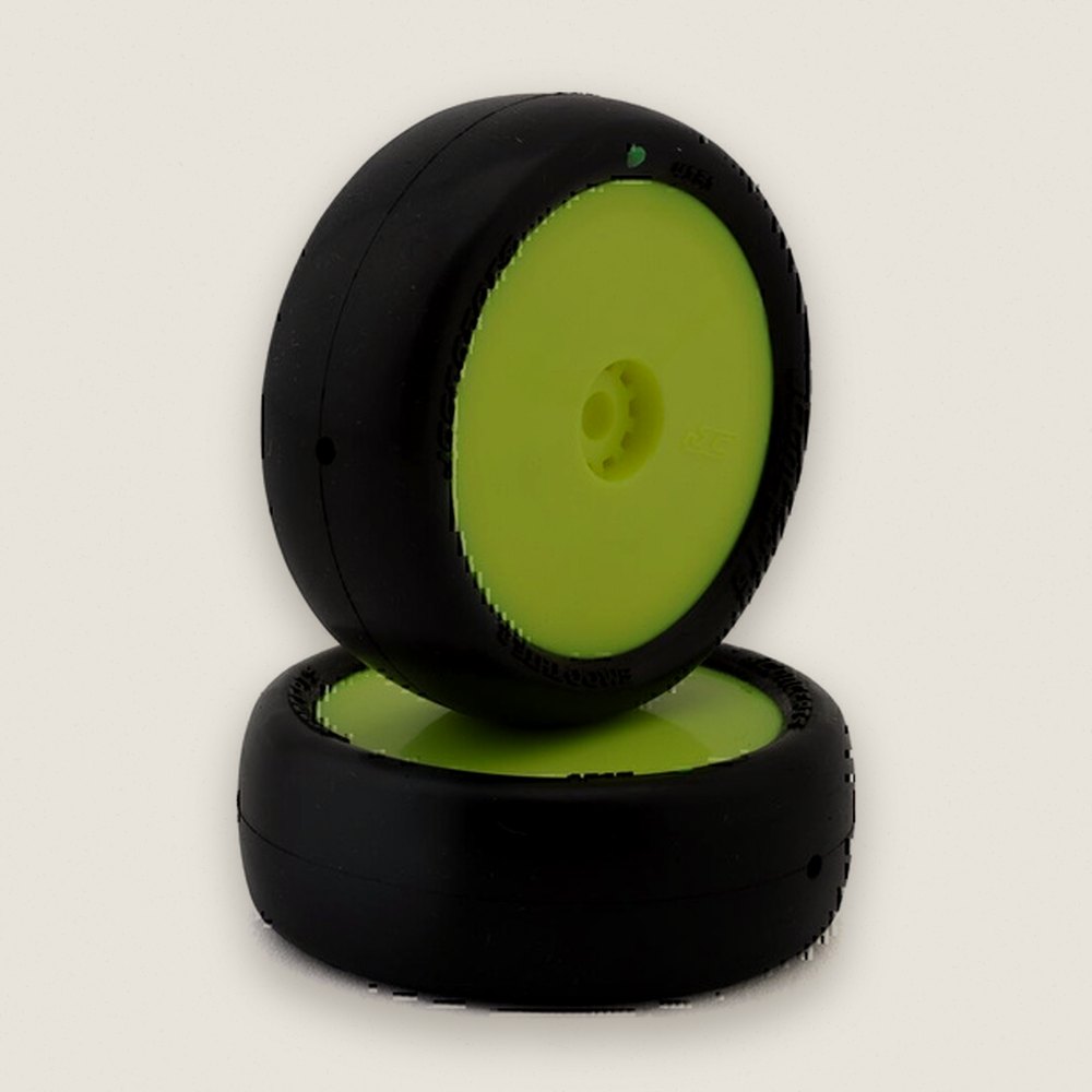 Front Tires, Green Compound Mini-B Smoothie 2 Pre-Mounted (White Wheels) (2) - JConcepts