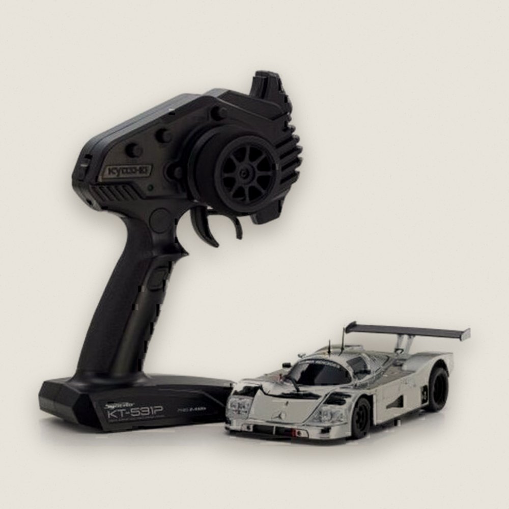 Mini-Z Ready Set, Rear-Wheel-Drive Mr-04 with Sauber-Mercedes C9 Body, Chrome/Silver - Kyosho