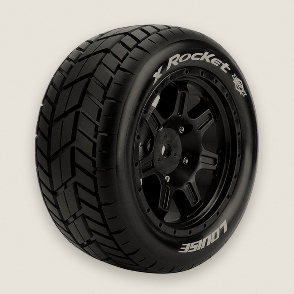Belted Tires on Black Wheels, X-Rocket, Mft, 2 Pack - Louise RC