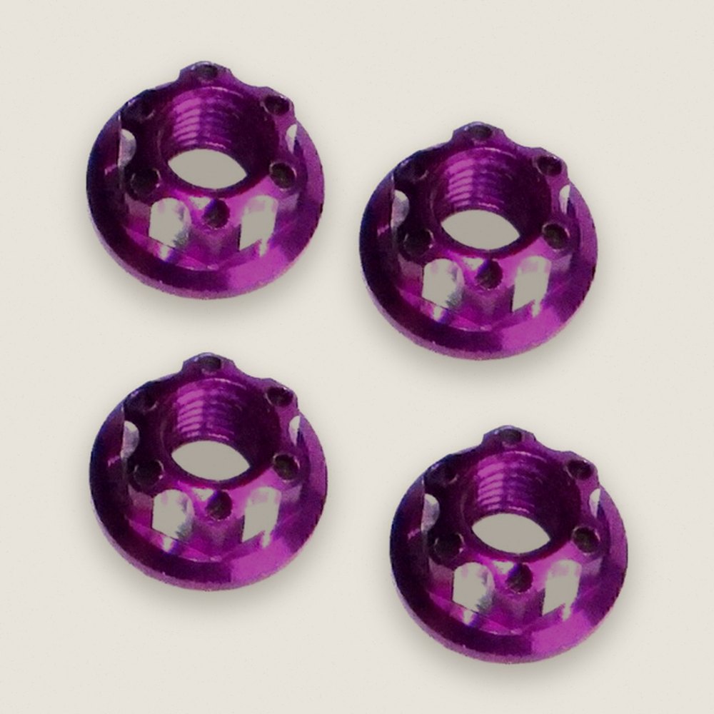 Wheel Nuts, Purple Aluminum M5 Serrated Flange - X-Spede