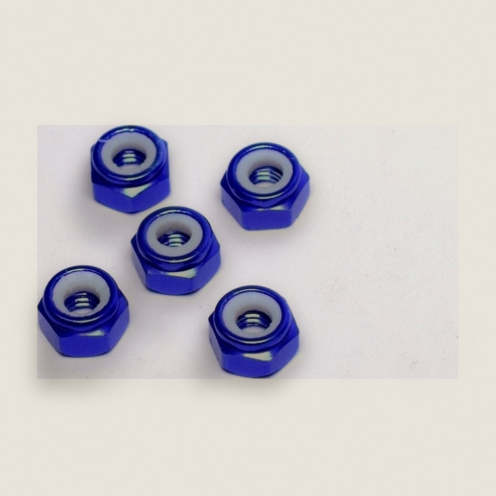 Lock Nut, M4 Aluminum with Nylon Insert, Blue (Pack of 5) - X-Spede