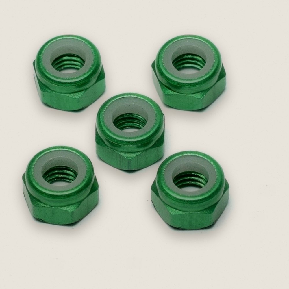 Lock Nut, M5 Aluminum with Nylon Insert, Green (Pack of 5) - X-Spede