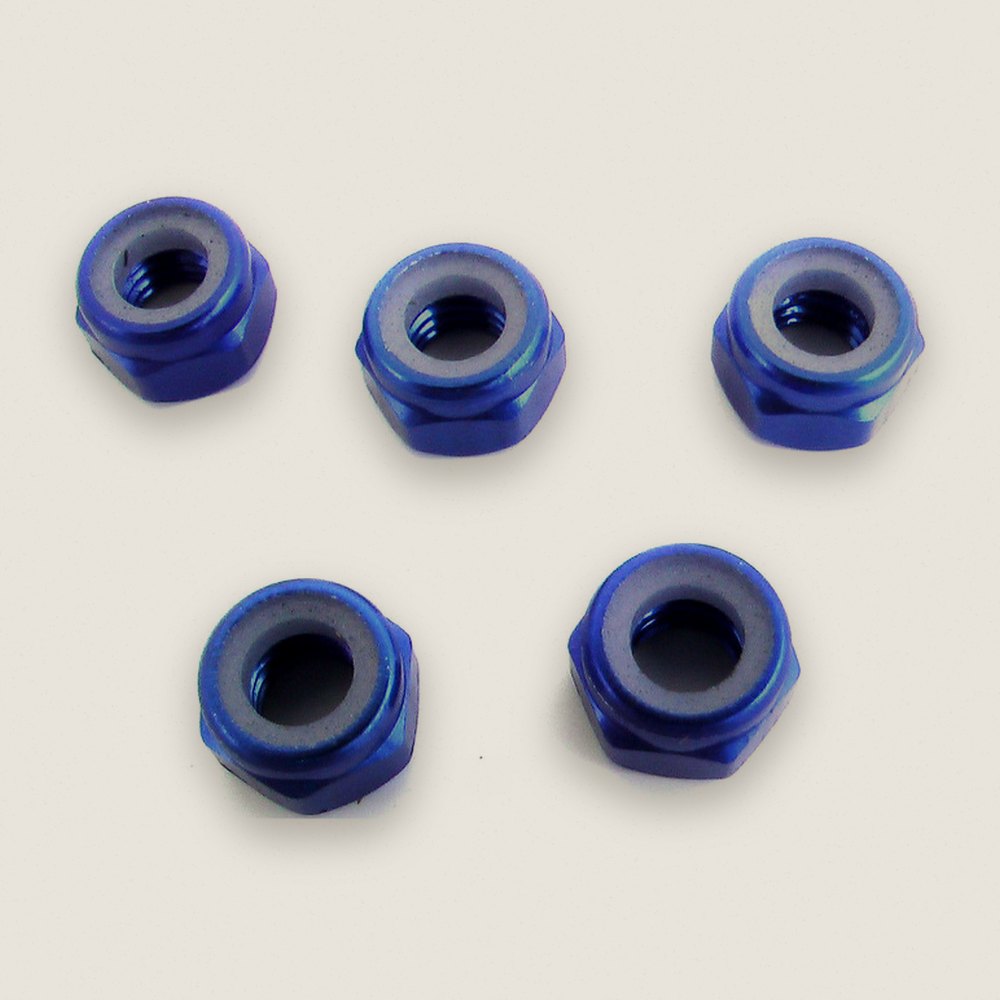 Lock Nut, M5 Aluminum with Nylon Insert, Blue (Pack of 5) - X-Spede