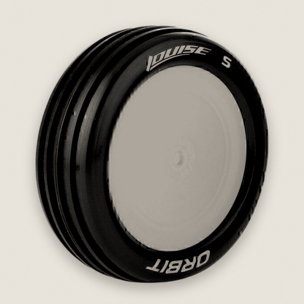 Buggy Tire, 1/10 2WD Front E-Orbit Soft, Mounted on White Rim - Louise RC