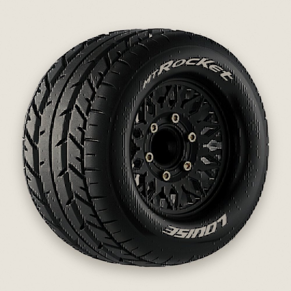 Monster Truck Tires, 1:10 Mt-Rocket Soft, 12/14mm, 0 & 1/2 Offset - Louise RC
