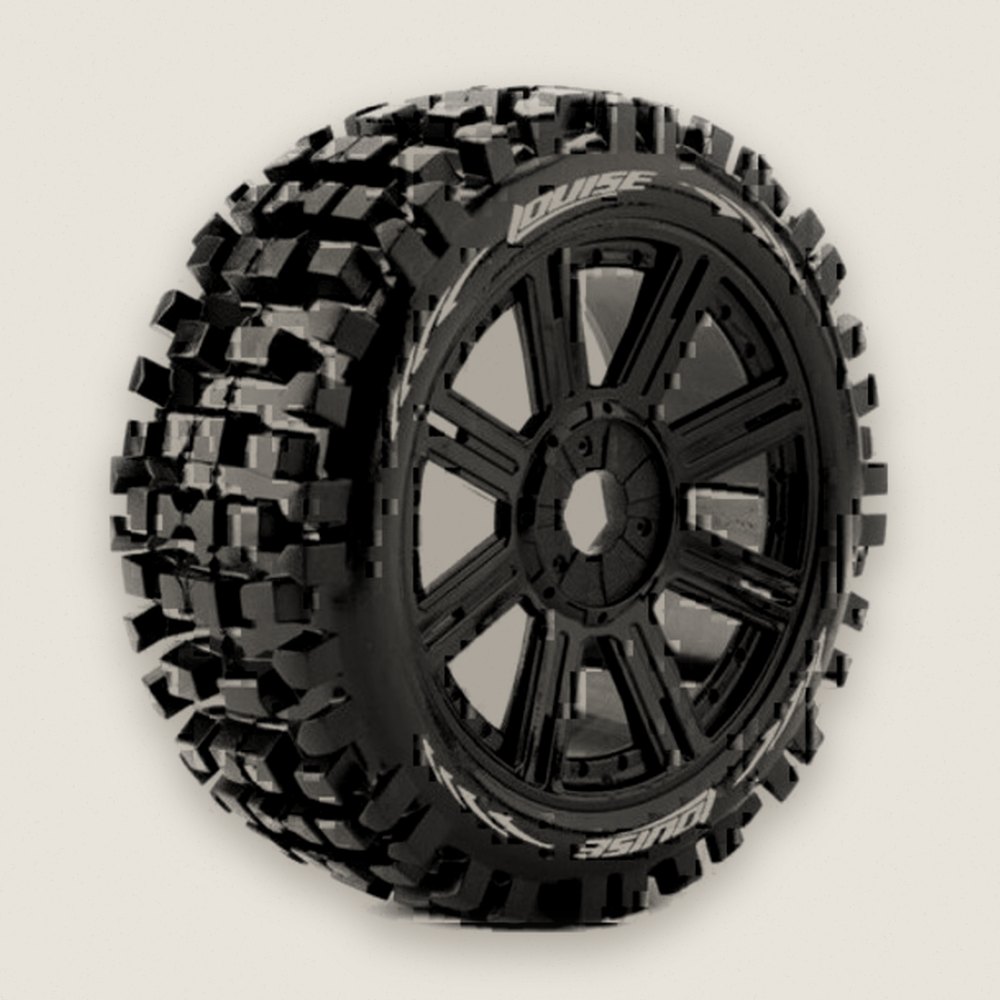 Off-Road Buggy Tires, 1/8 B-Ulldoze 17mm Hex, Mounted on Black - Louise RC