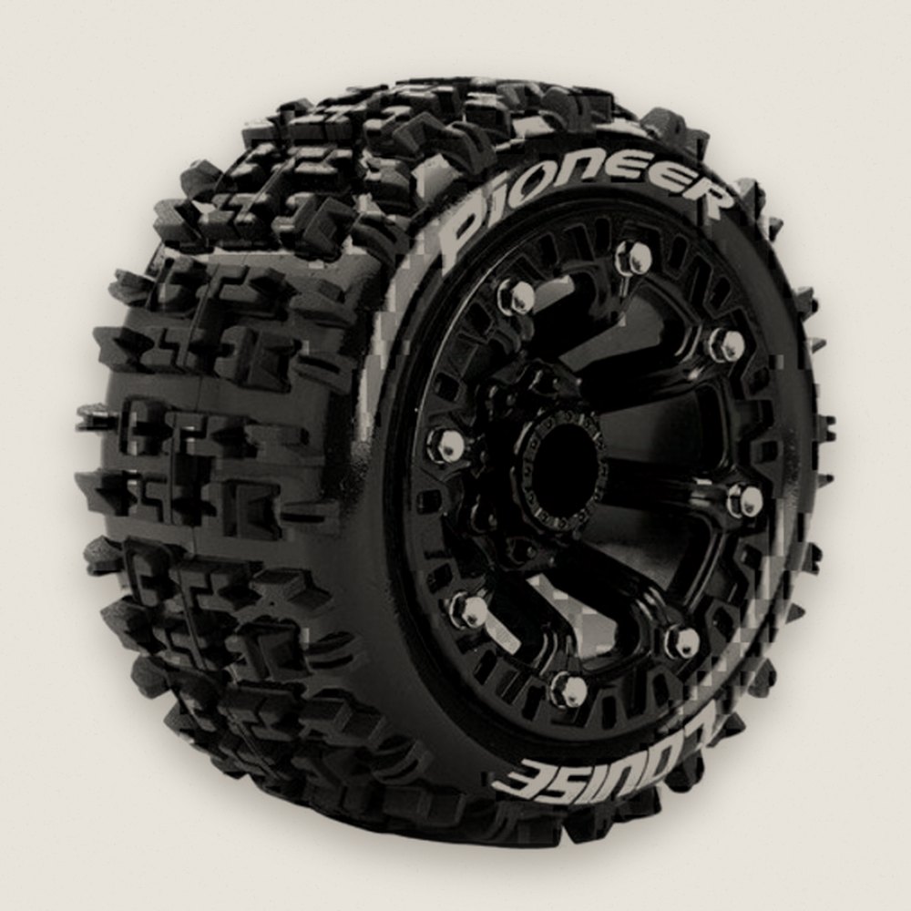 Stadium Truck Tires, 1/16 St-Pioneer 2.2, 12mm Hex, Soft, Mounted - Louise RC