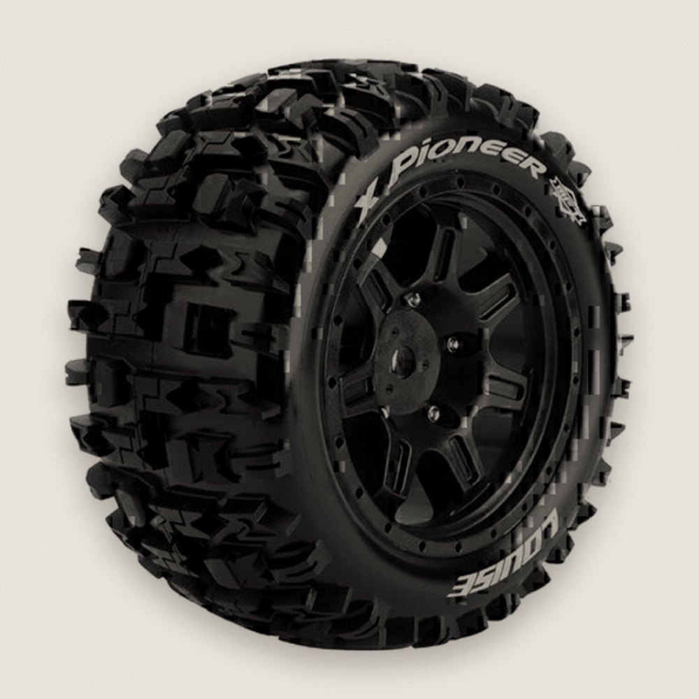 Monster Truck Tires, Mft X-Pioneer Sport 24mm Hex, Mounted on Black - Louise RC