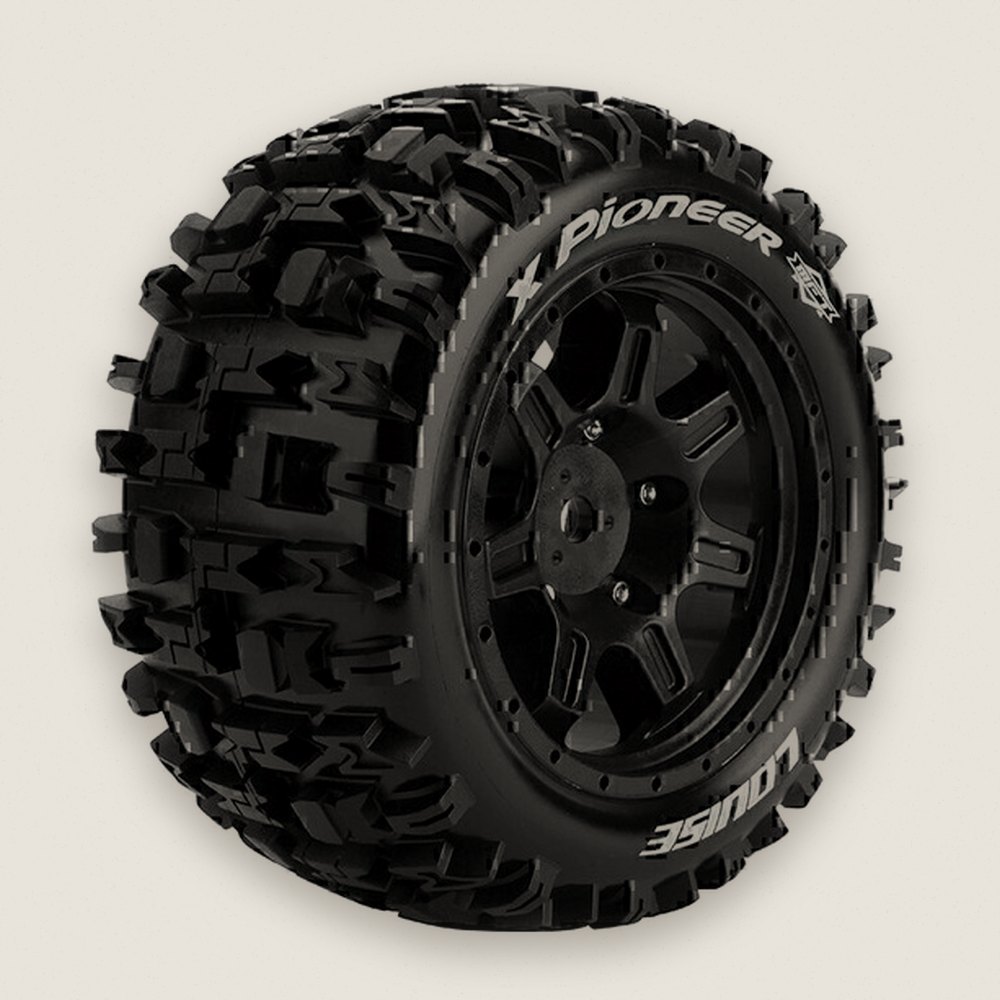 Monster Truck Tires, Mft X-Pioneer Sport 24mm Hex, Mounted on Black - Louise RC
