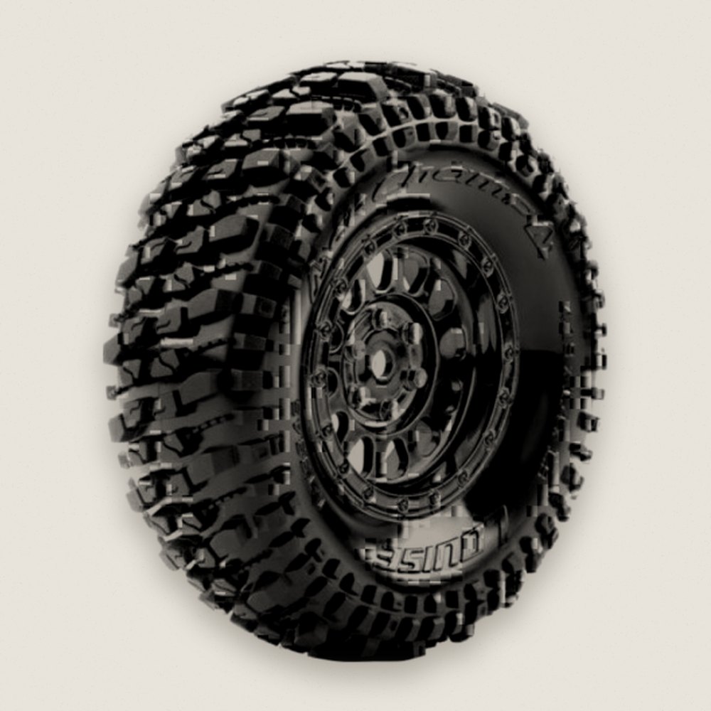 Crawler Tires, Cr-Champ 1:10 1.9 Class 1 Crawler, 12mm Hex, Mounted on Black Chrome Rim - Louise RC