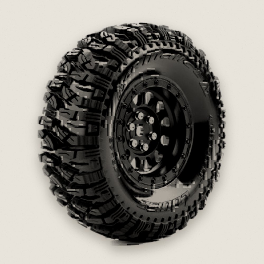 Crawler Tires, Cr-Mallet 1:10 1.9 Class 1 Crawler, 12mm Hex, Mounted on Black Rim - Louise RC